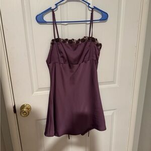 Le Lis Mauve Satin Dress with Floral Accents